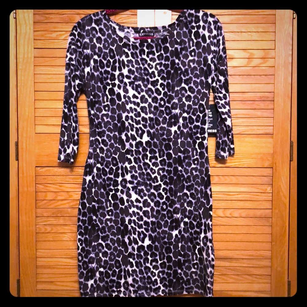 snow leopard midi bodycon dress